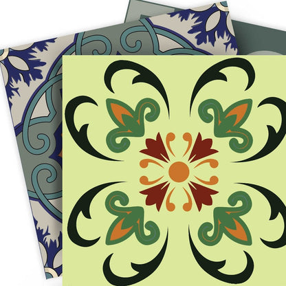 7" x 7" Blue And Green Peel And Stick Removable Tiles