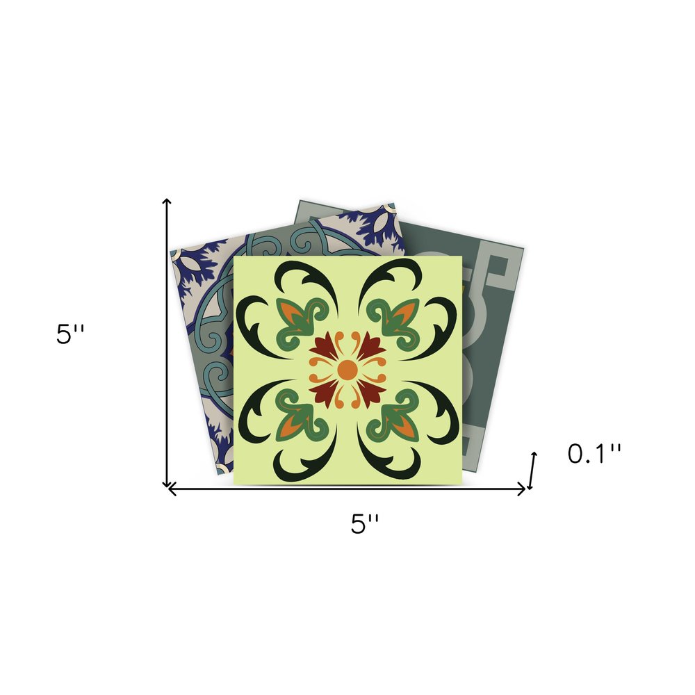 7" x 7" Blue And Green Peel And Stick Removable Tiles