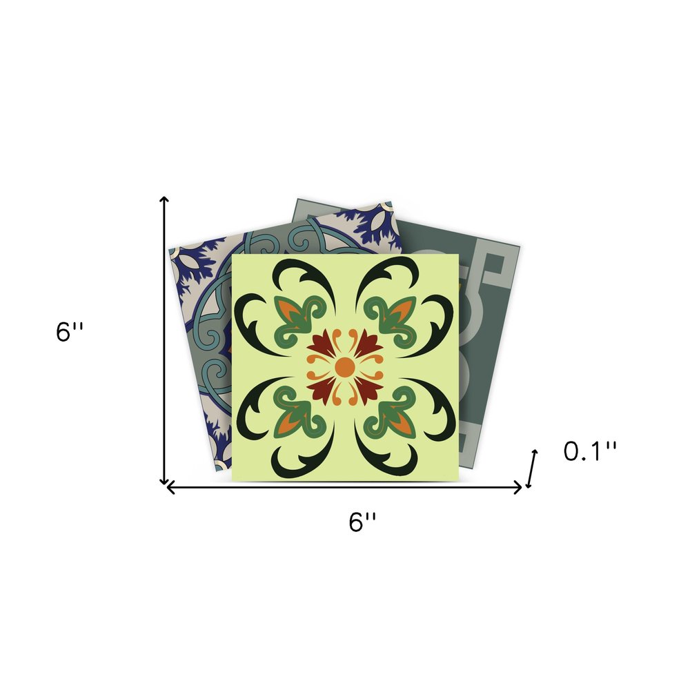 7" x 7" Blue And Green Peel And Stick Removable Tiles
