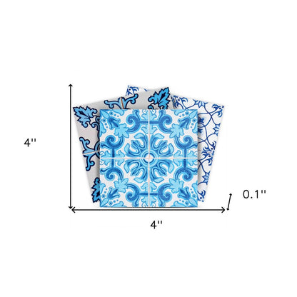 7" x 7" Blue And White Vinyl Peel And Stick Removable Tiles
