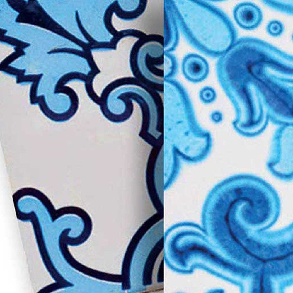 7" x 7" Blue And White Vinyl Peel And Stick Removable Tiles