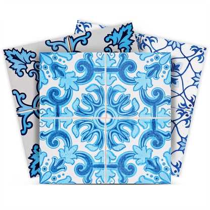 7" x 7" Blue And White Vinyl Peel And Stick Removable Tiles
