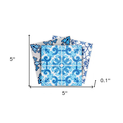 7" x 7" Blue And White Vinyl Peel And Stick Removable Tiles