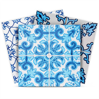 7" x 7" Blue And White Vinyl Peel And Stick Removable Tiles