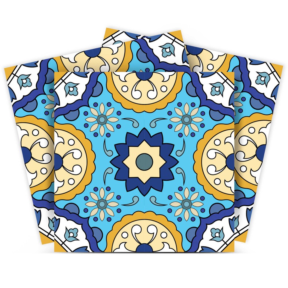 7" x 7" Blue And Yellow Vinyl Peel And Stick Removable Tiles