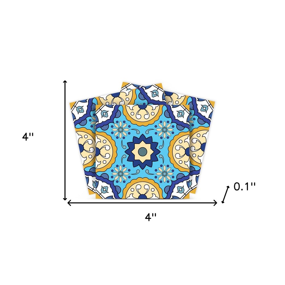 7" x 7" Blue And Yellow Vinyl Peel And Stick Removable Tiles