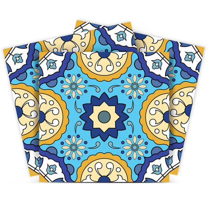 7" x 7" Blue And Yellow Vinyl Peel And Stick Removable Tiles