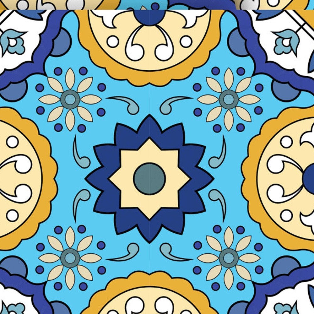 4" X 4" Aqua Floral Peel and Stick Removable Tiles