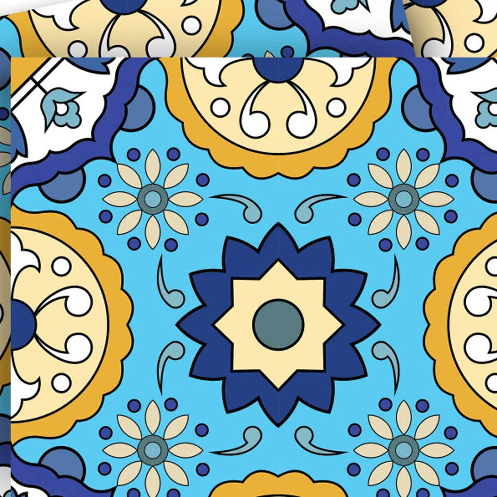 4" X 4" Aqua Floral Peel and Stick Removable Tiles