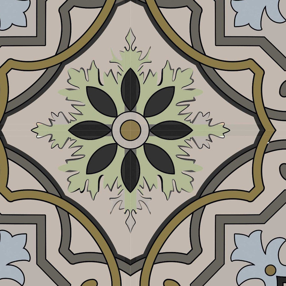 4" X 4" Taupe and Blue Scroll Peel and Stick Tiles