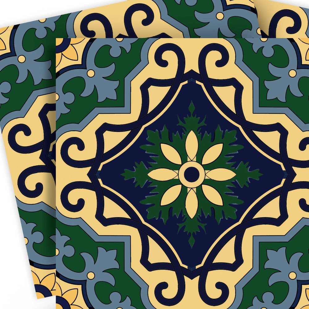 7" x 7" Blue And Green Vinyl Peel And Stick Removable Tiles