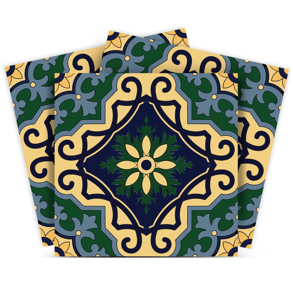 7" x 7" Blue And Green Vinyl Peel And Stick Removable Tiles