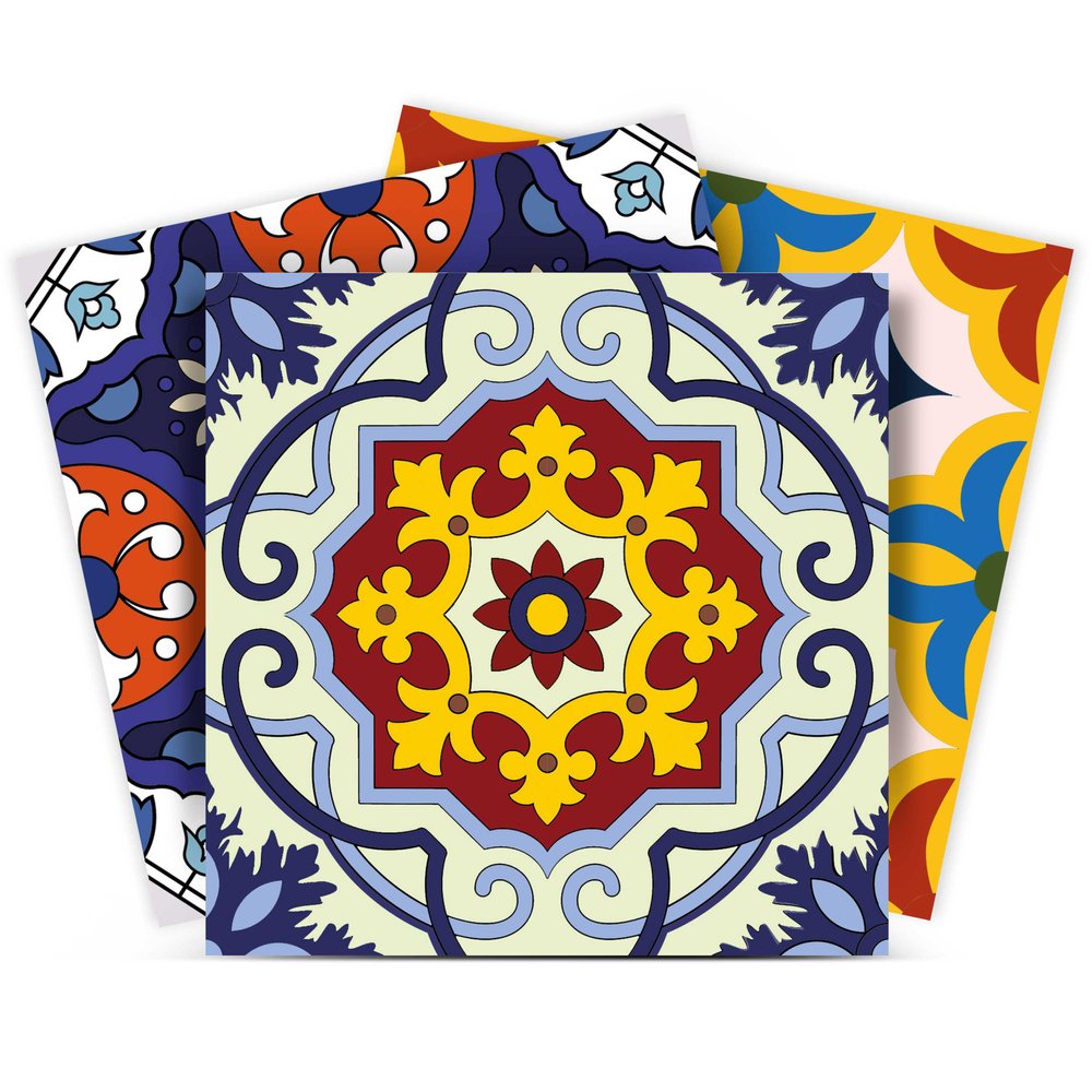 7" x 7" Blue And Yellow Vinyl Peel And Stick Removable Tiles