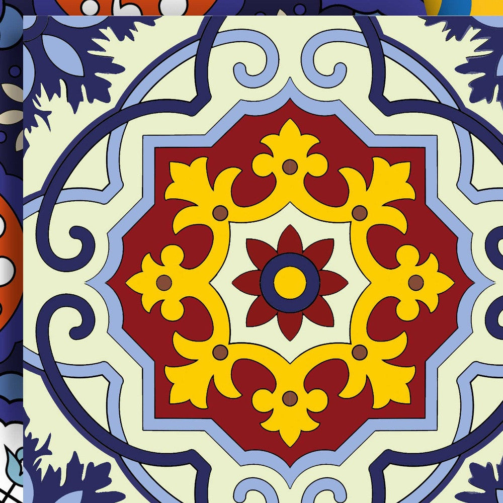 6" X 6" Blue And Yellow Mosaic Peel And Stick Removable Tiles