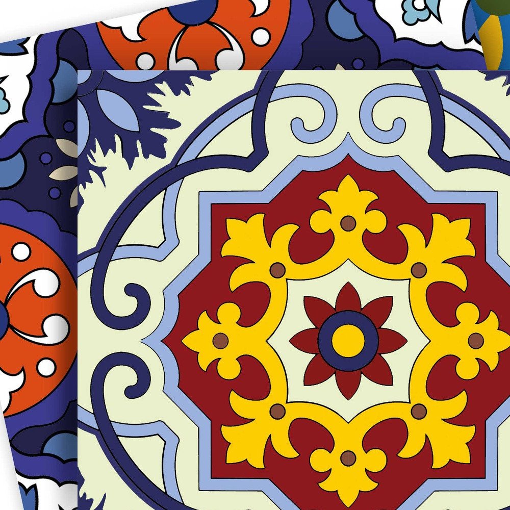 6" X 6" Blue And Yellow Mosaic Peel And Stick Removable Tiles
