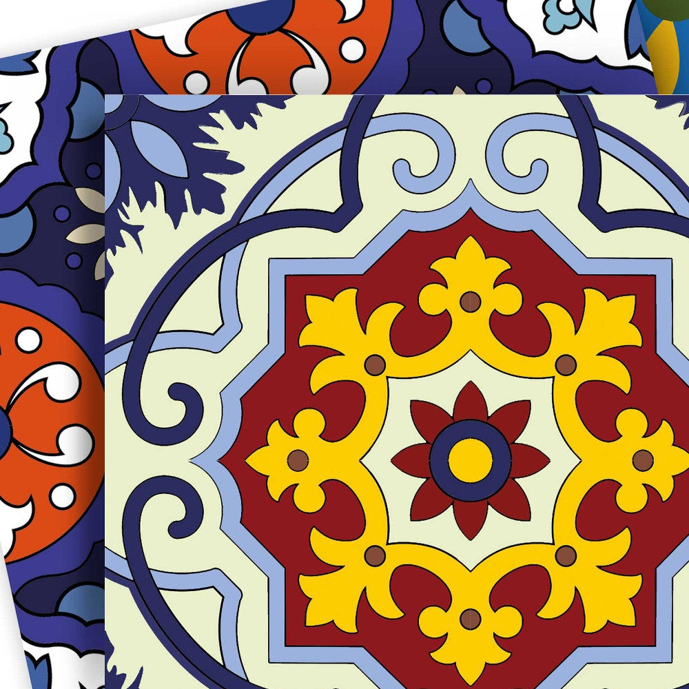 6" X 6" Blue And Yellow Mosaic Peel And Stick Removable Tiles