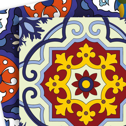 6" X 6" Blue And Yellow Mosaic Peel And Stick Removable Tiles