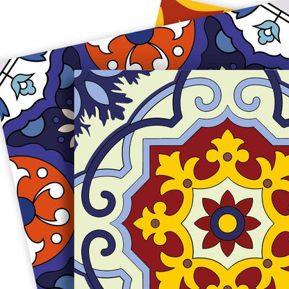 6" X 6" Blue And Yellow Mosaic Peel And Stick Removable Tiles
