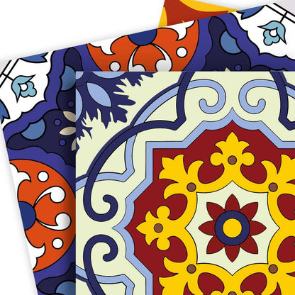 6" X 6" Blue And Yellow Mosaic Peel And Stick Removable Tiles