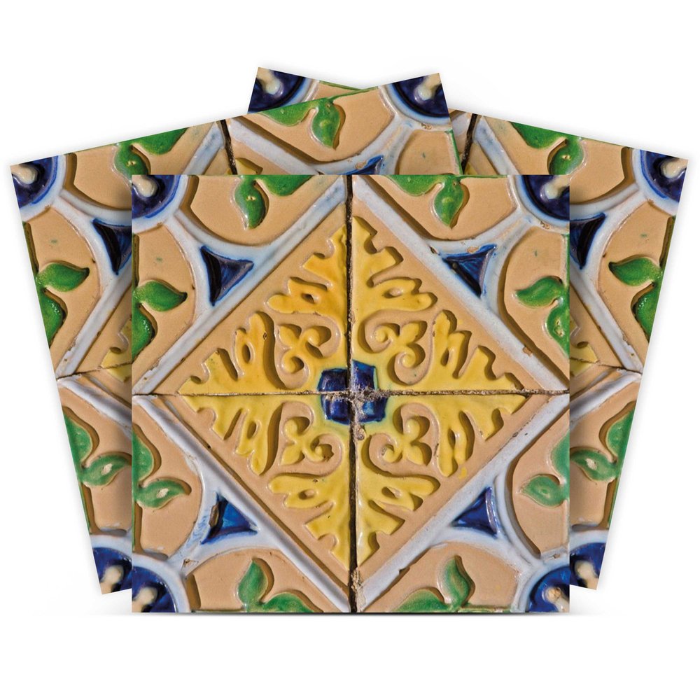 8" x 8" Blue And Yellow Vinyl Peel And Stick Removable Tiles