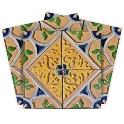 8" x 8" Blue And Yellow Vinyl Peel And Stick Removable Tiles