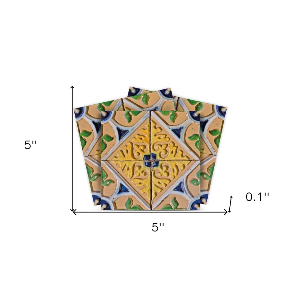 8" x 8" Blue And Yellow Vinyl Peel And Stick Removable Tiles
