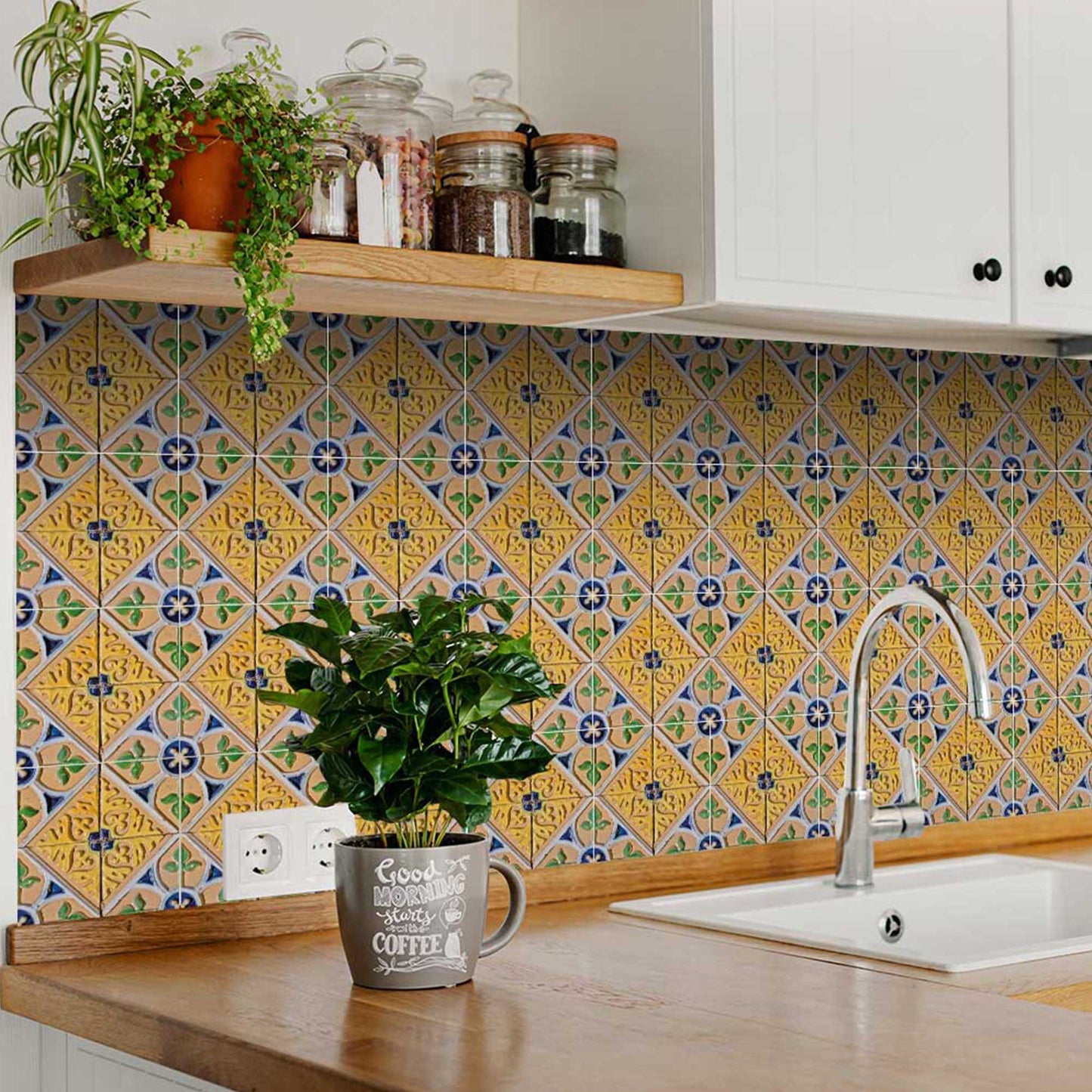 4" X 4" Yellow Blue Provence Peel And Stick Tiles
