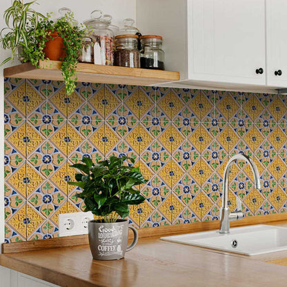 4" X 4" Yellow Blue Provence Peel And Stick Tiles