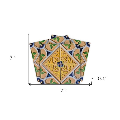7" x 7" Blue And Yellow Vinyl Peel And Stick Removable Tiles