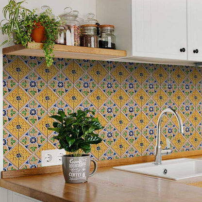 4" X 4" Yellow Blue Provence Peel And Stick Tiles