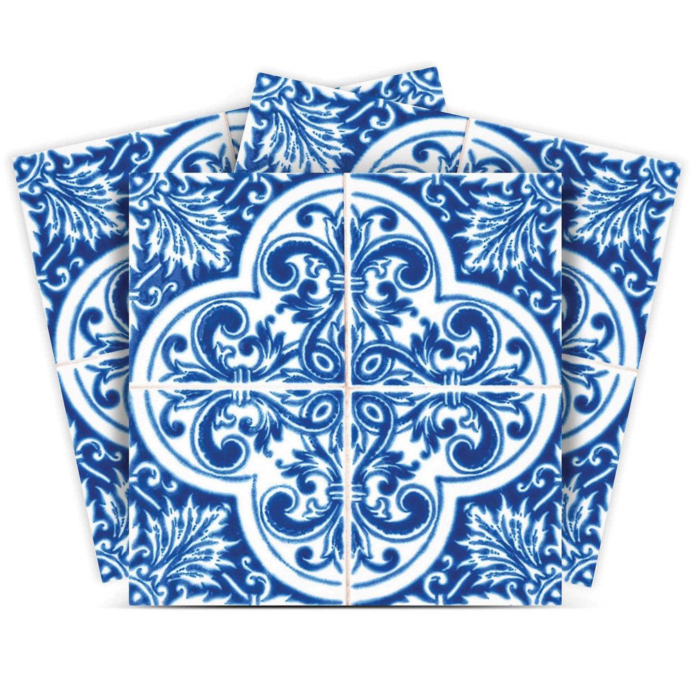 7" x 7" Blue And White Vinyl Peel And Stick Removable Tiles