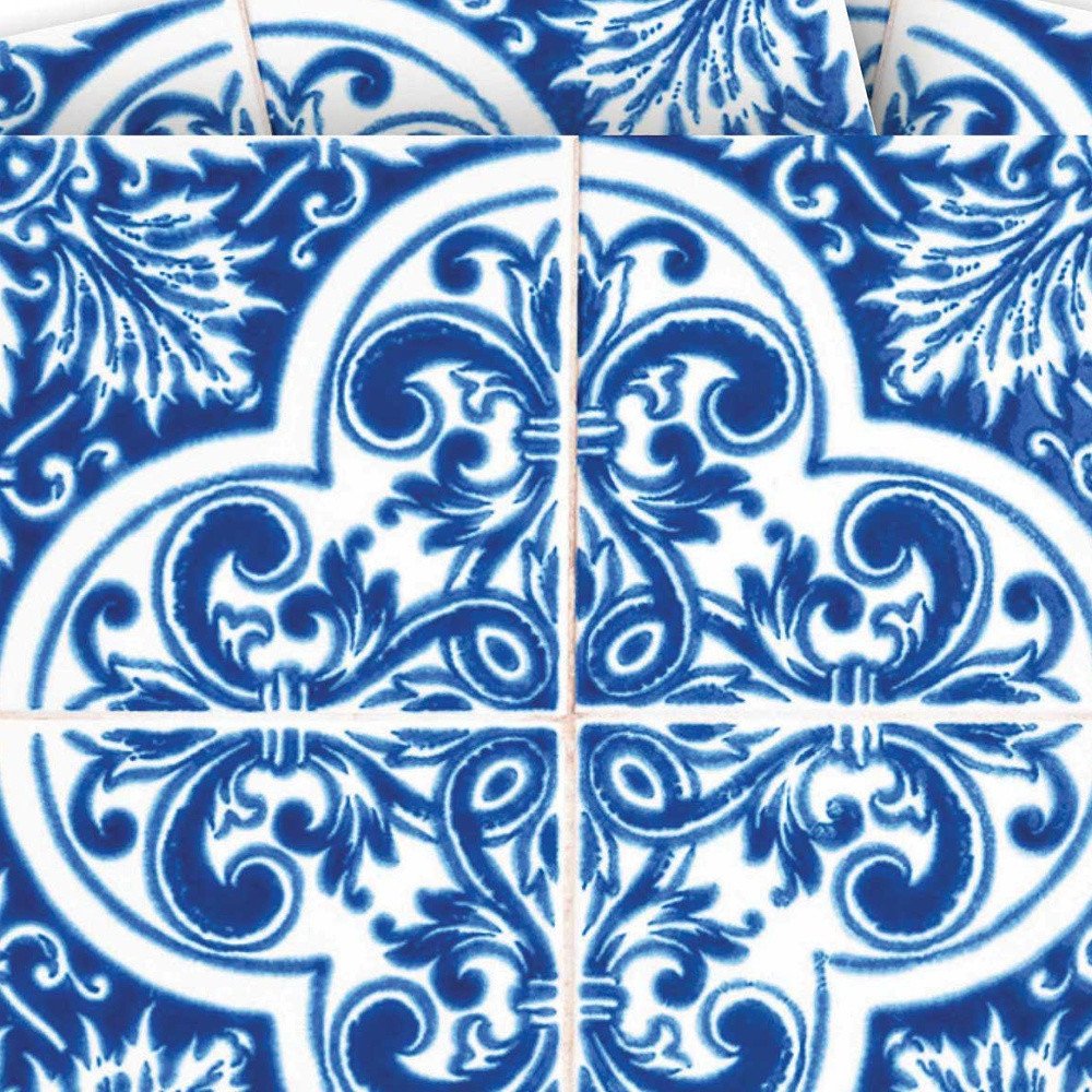 7" x 7" Blue And White Vinyl Peel And Stick Removable Tiles