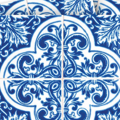 7" x 7" Blue And White Vinyl Peel And Stick Removable Tiles