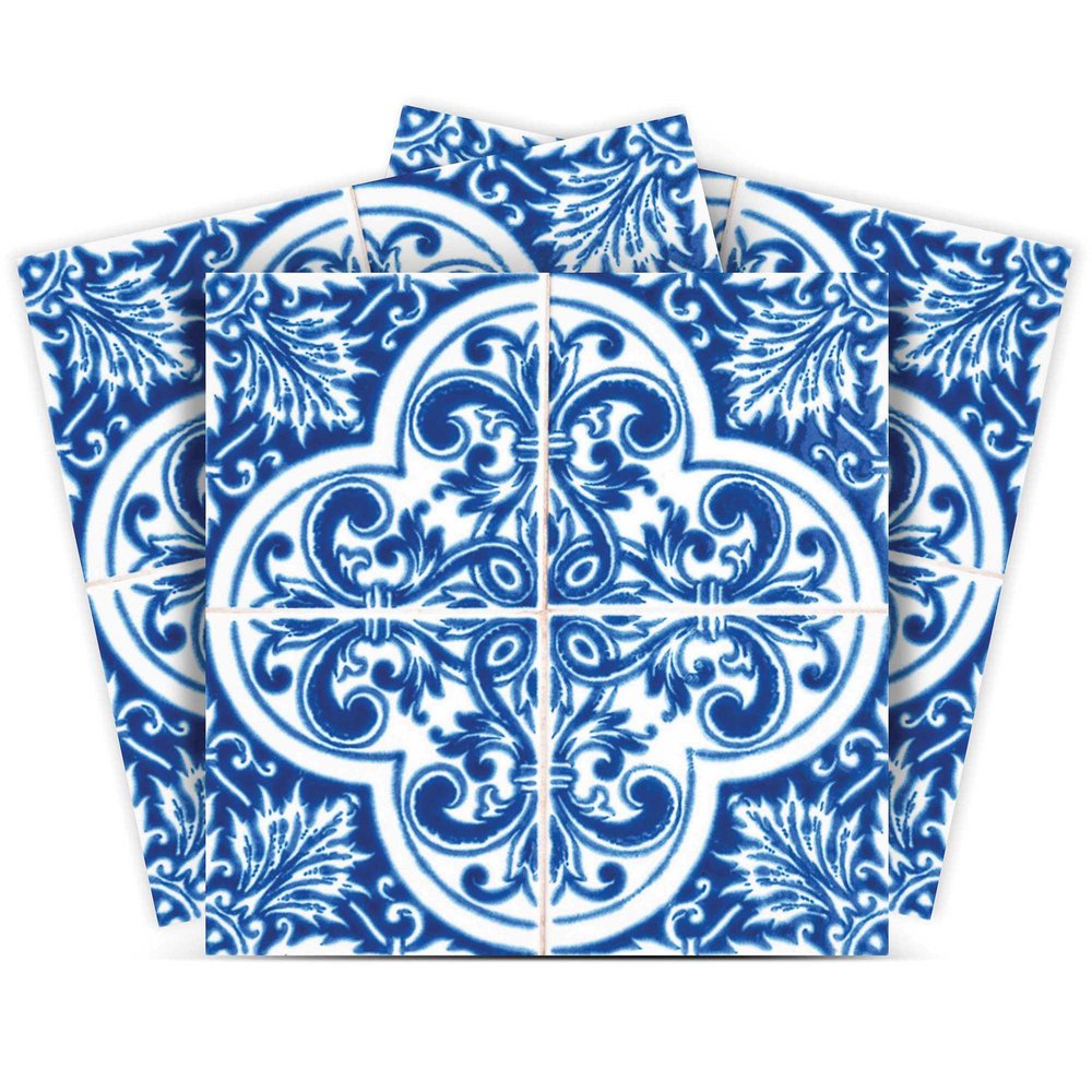 7" x 7" Blue And White Vinyl Peel And Stick Removable Tiles