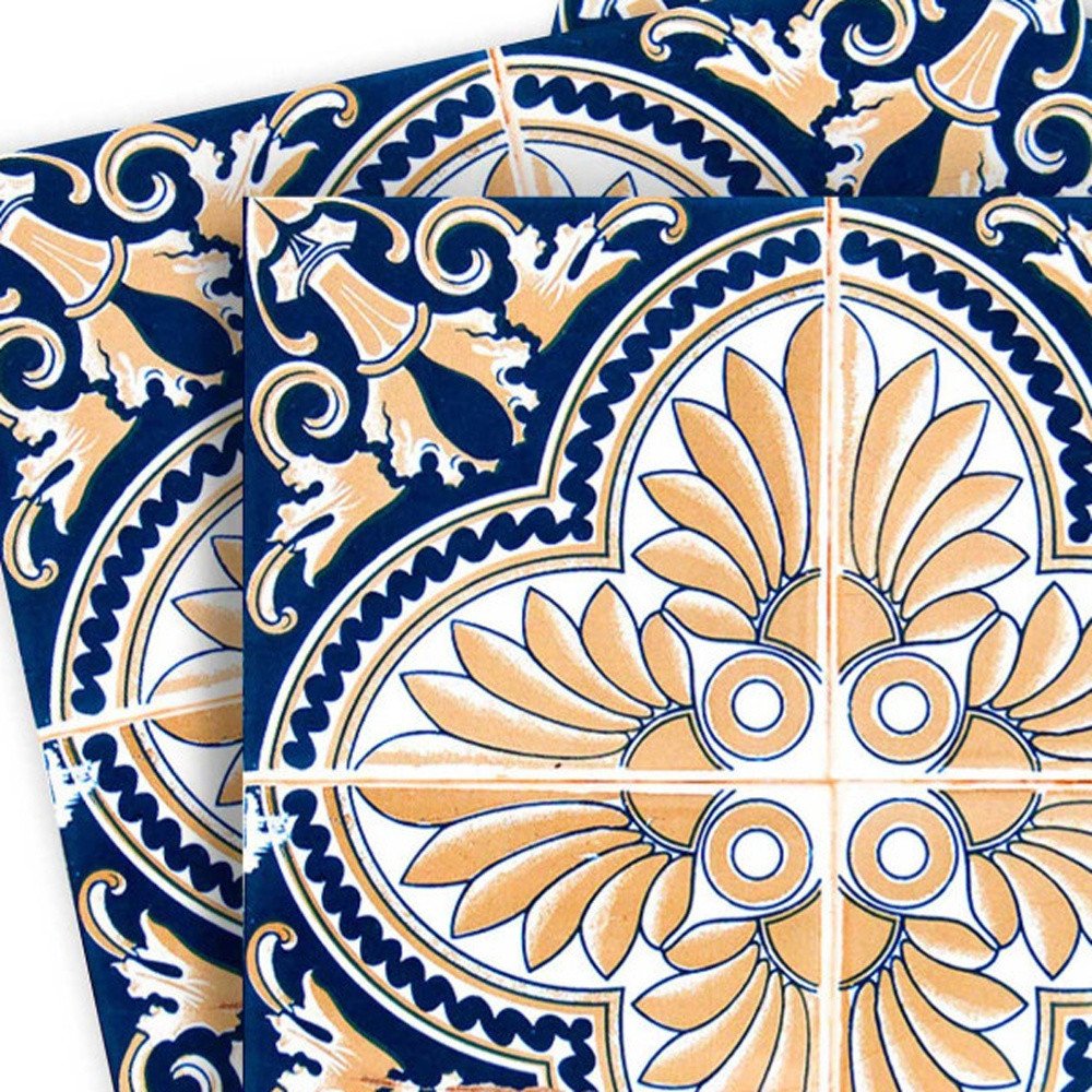 7" x 7" Blue And Yellow Vinyl Peel And Stick Removable Tiles