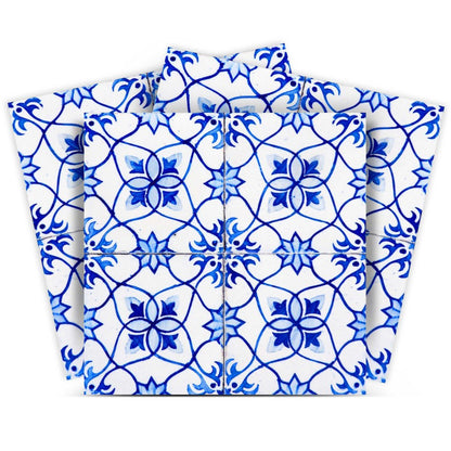 7" x 7" Blue And White Vinyl Peel And Stick Removable Tiles