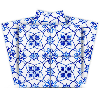 7" x 7" Blue And White Vinyl Peel And Stick Removable Tiles