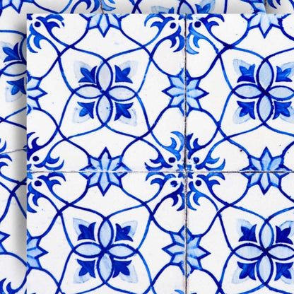 7" x 7" Blue And White Vinyl Peel And Stick Removable Tiles