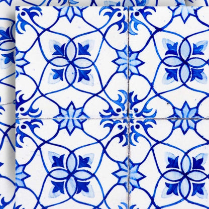 7" x 7" Blue And White Vinyl Peel And Stick Removable Tiles