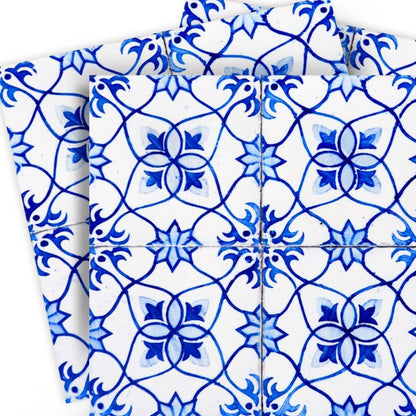 7" x 7" Blue And White Vinyl Peel And Stick Removable Tiles