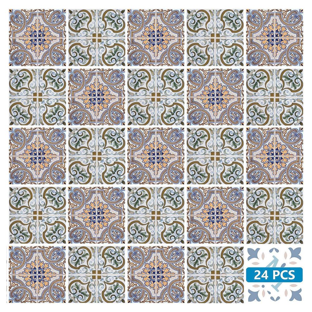 7" x 7" Blue And White Vinyl Peel And Stick Removable Tiles
