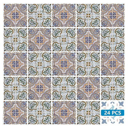 7" x 7" Blue And White Vinyl Peel And Stick Removable Tiles