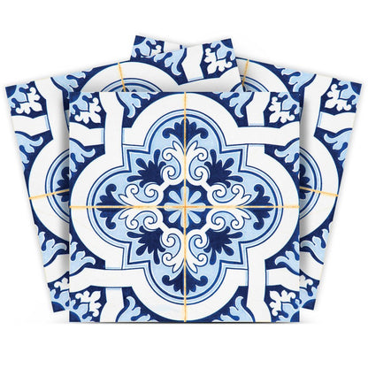 7" x 7" Blue And White Vinyl Peel And Stick Removable Tiles