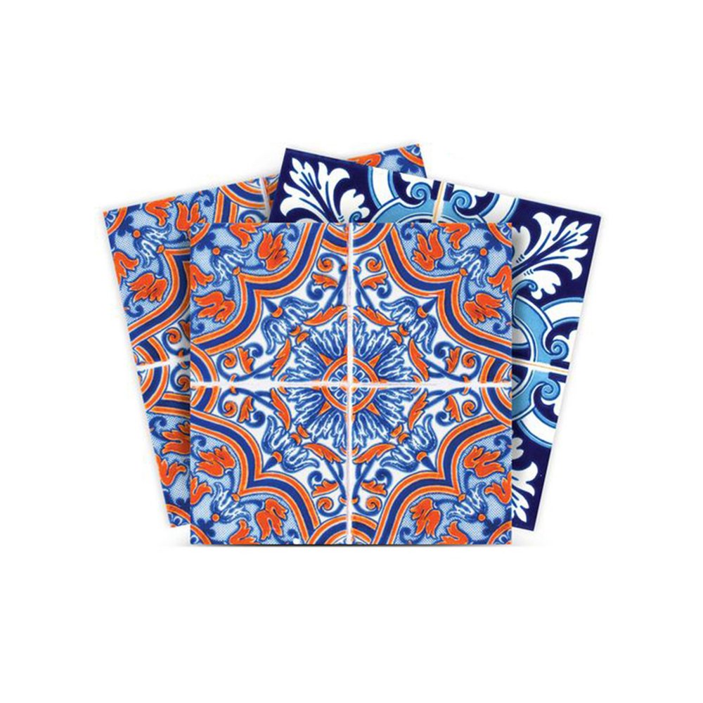 7" x 7" Blue And White Peel And Stick Removable Tiles