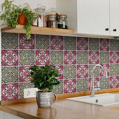 4" X 4" Vintage Cran and Green Peel and Stick Removable Tiles