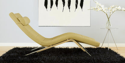 Goldenrod Faux Leather and Chrome Wavy Chaise Lounge Chair