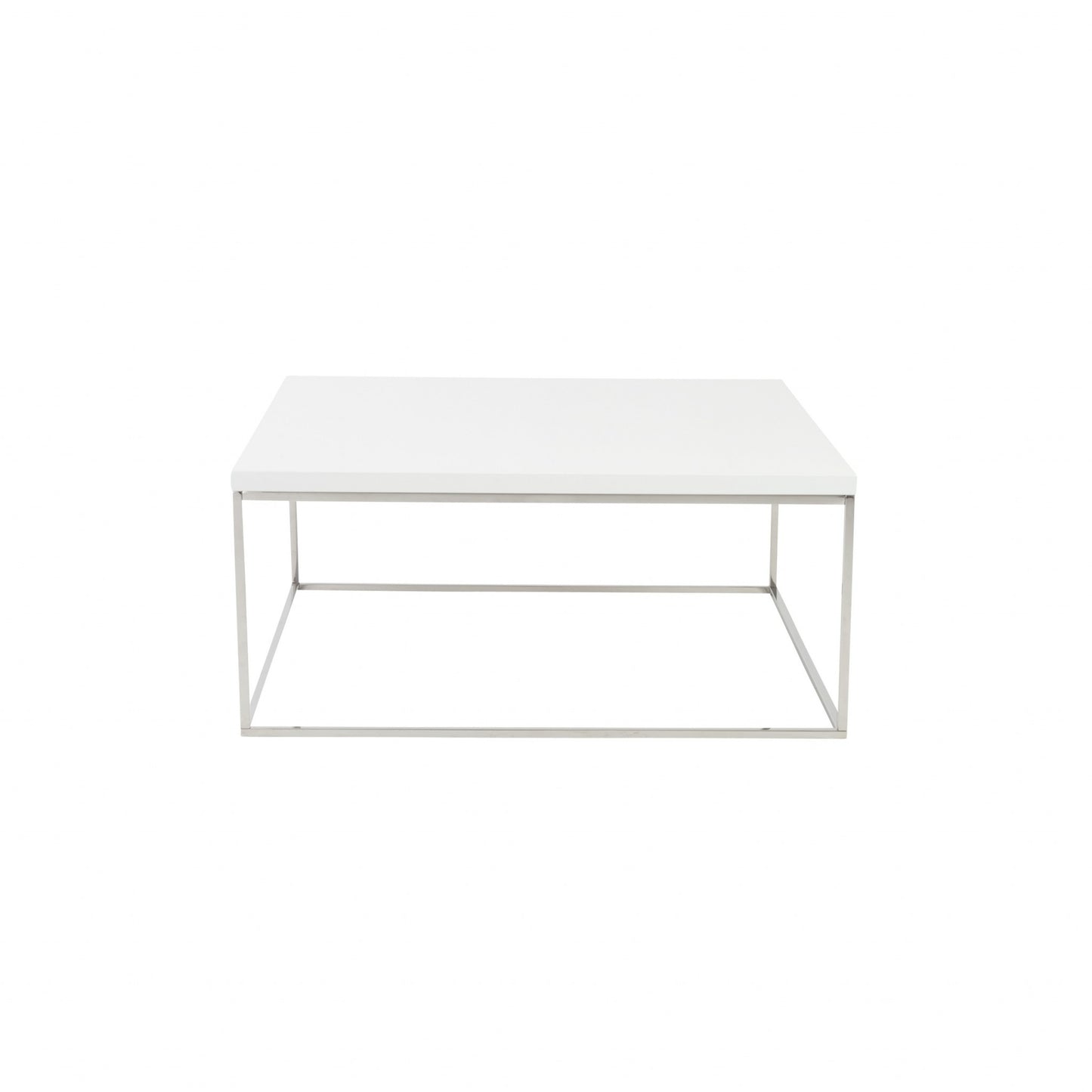 35" White And Silver Metal Square Coffee Table