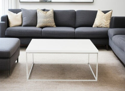 35" White and Silver Wood And Metal Square Frame Coffee Table