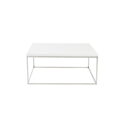 35" White and Silver Wood And Metal Square Frame Coffee Table