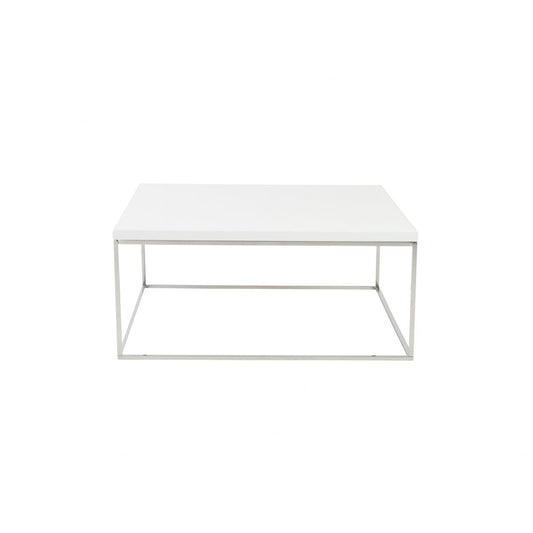 35" White and Silver Wood And Metal Square Frame Coffee Table